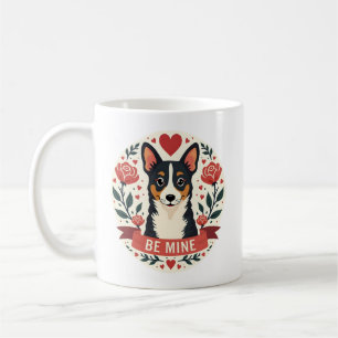 Vintage Be Mine Corgi Valentine Floral Folk Art De Coffee Mug