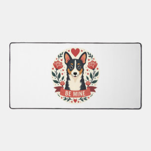 Vintage Be Mine Corgi Valentine Floral Folk Art De Desk Mat
