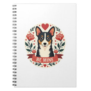 Vintage Be Mine Corgi Valentine Floral Folk Art De Notebook