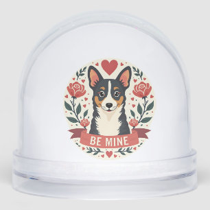 Vintage Be Mine Corgi Valentine Floral Folk Art De Snowglobe
