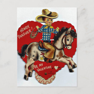 Vintage Be My Valentine Cowboy Holiday Postcard