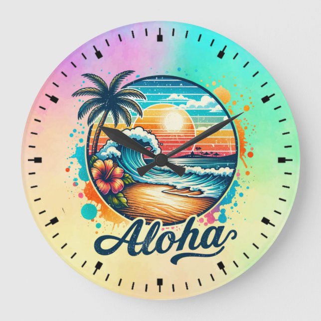 Vintage Beach Aloha Sublimation-94953 Large Clock (Front)