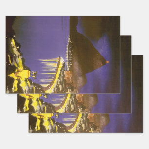 Vintage Beach at Night in Rio De Janeiro, Brazil Wrapping Paper Sheet
