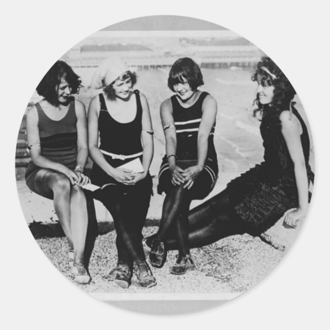 Vintage Beach Beauties Photo Classic Round Sticker (Front)
