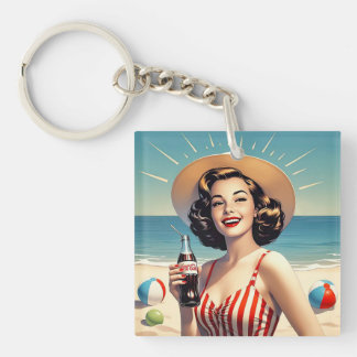 " VINTAGE BEACH BEAUTY " KEYCHAIN