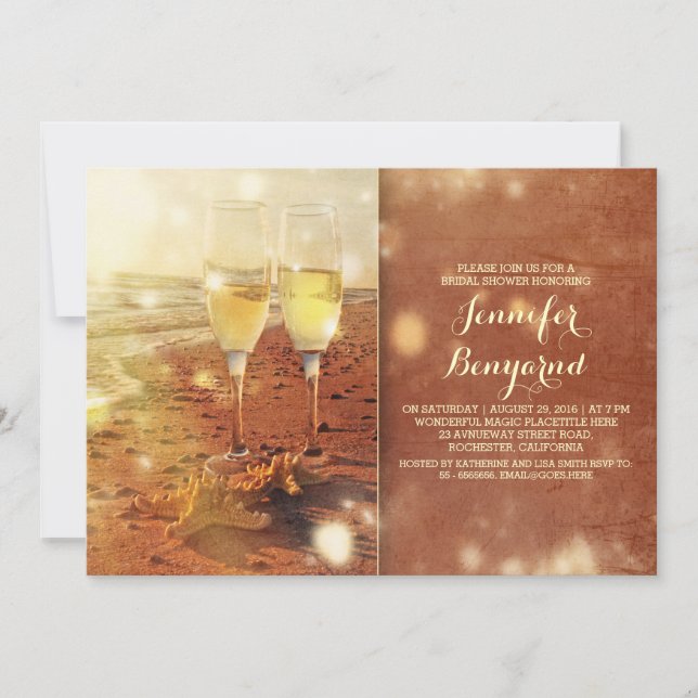 vintage beach bridal shower invitation (Front)