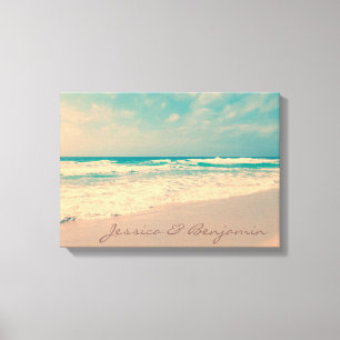 Vintage Beach Bride and Groom Names Canvas Print
