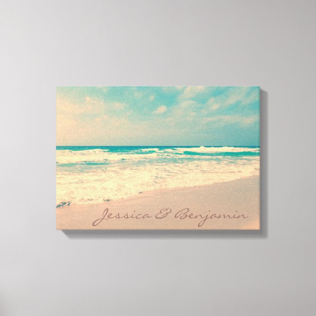 Vintage Beach Bride and Groom Names Canvas Print (Front)