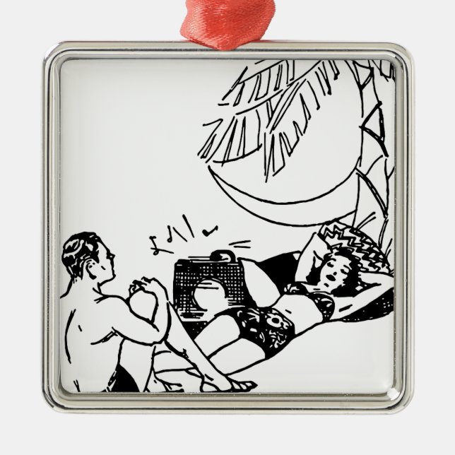 Vintage Beach Couple Metal Ornament (Front)