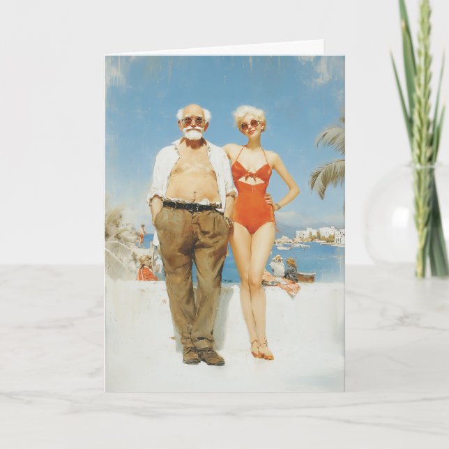 Vintage Beach Couple Summer Contrast Card (Front)
