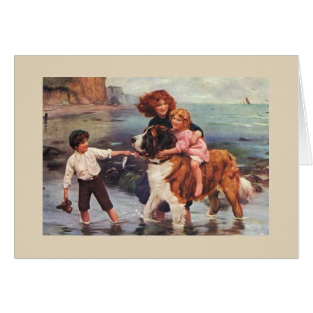 Vintage - Beach Day with a Saint Bernard, (Front Horizontal)