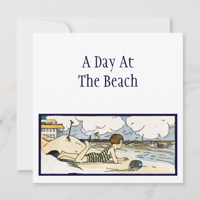 Vintage Beach Etching Invitations modifiables (Devant)