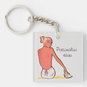 Vintage beach girl with seashell summer elegant  keychain