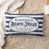 Vintage Beach House Personalized Navy and White Lumbar Pillow (Blanket)