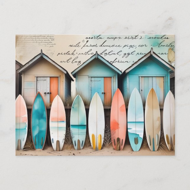 Vintage Beach Huts. Postcard (Front)