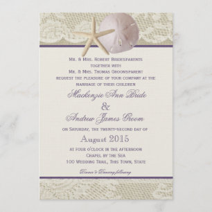 Vintage Beach Ivory Purple Invitation