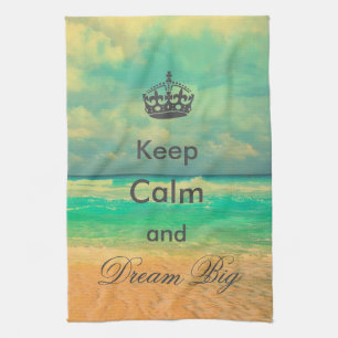 vintage beach “Keep Calm and Dream Big” quote Kitchen Towel