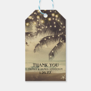 Vintage Beach Ocean Palm Trees & Lights Wedding Gift Tags