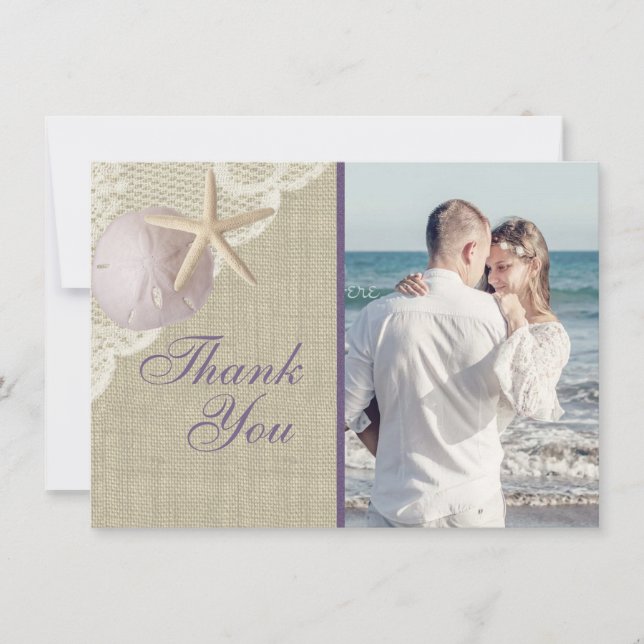 Vintage Beach Purple Flat Card Thank you (Front)