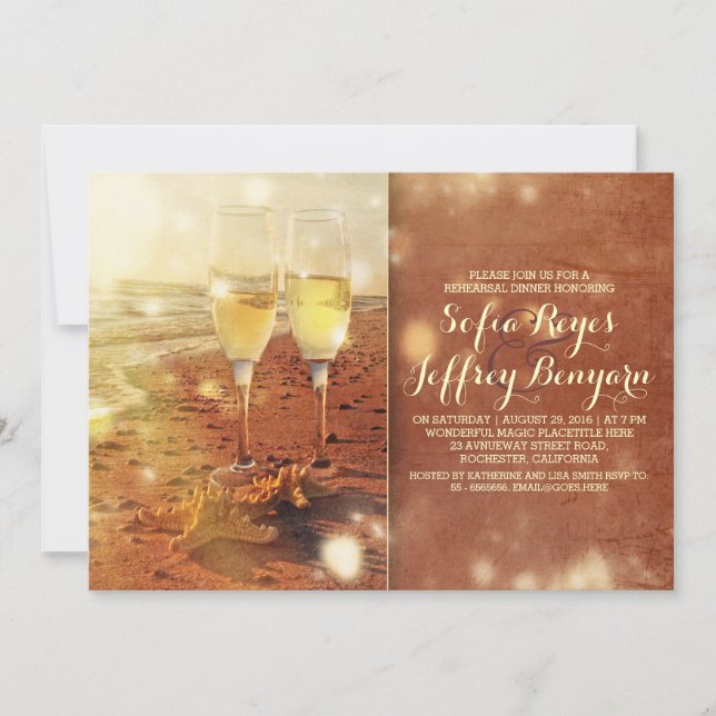 vintage beach rehearsal dinner invitation (Front)
