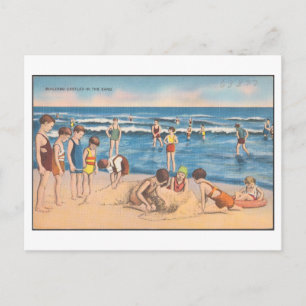 Vintage Beach Sand Waves and Children Postcard