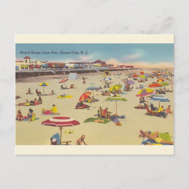 Vintage Beach Scene Ocean City NJ Postcard (Front)