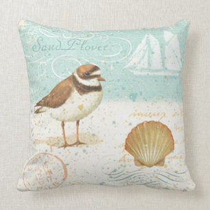 Vintage Beach Scene Throw Pillow