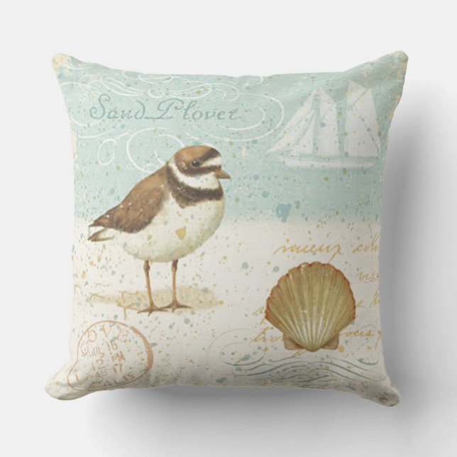 Vintage Beach Scene Throw Pillow (Front)