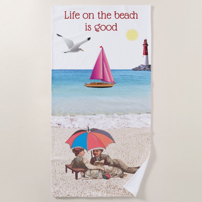 Vintage Beach Scene Towel (Front)