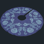 Vintage Beach Seashells Christmas Blue Brushed Polyester Tree Skirt<br><div class="desc">Complete your seaside or beach holiday scene with your own custom tree skirt.  Ocean themed design features sea horses and shells in an attractive pattern. Dark blue half toned background with blue shell and sea horse pattern.</div>