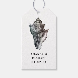 Vintage Beach Shell and Damask Nautical Gift Tags