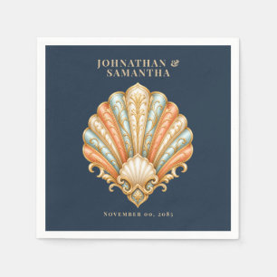Vintage Beach Shell Coastal Wedding Napkin