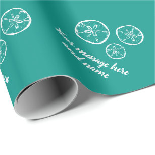 Vintage beach shell sand dollar custom turquoise wrapping paper