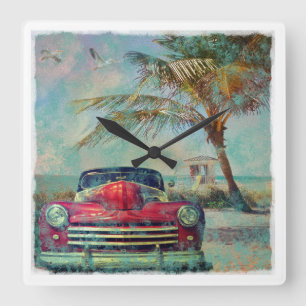 Vintage Beach Square Wall Clock