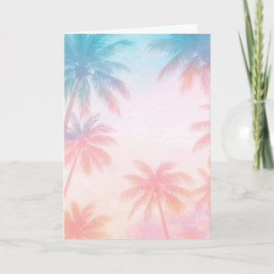 Vintage Beach Sunset Palm Trees Pastel             Card