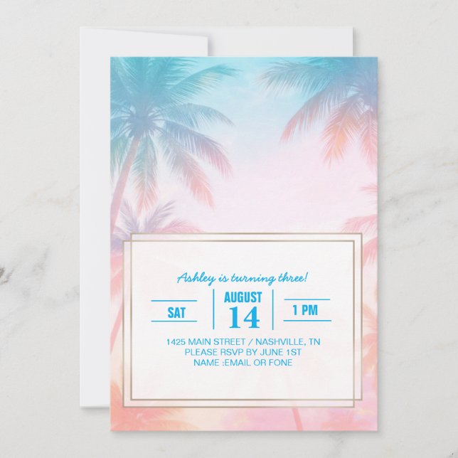 Vintage Beach Sunset Palm Trees Pastel             Invitation (Front)