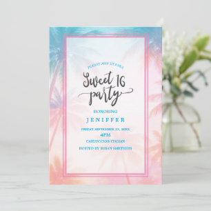 Vintage Beach Sunset Palm Trees Pastel             Invitation