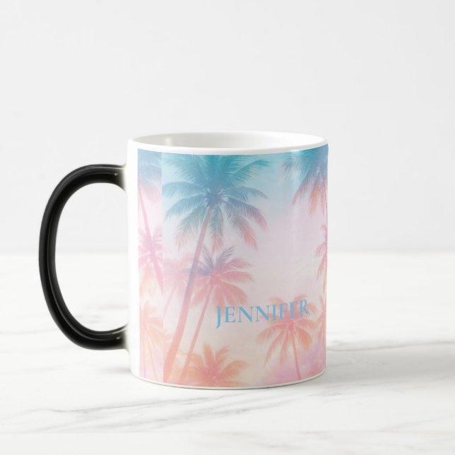 Vintage Beach Sunset Palm Trees Pastel             Magic Mug (Left)