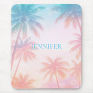 Vintage Beach Sunset Palm Trees Pastel             Mouse Pad