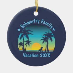 Vintage Beach Sunset Vacation Orange-blue lounger Ceramic Ornament