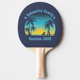 Vintage Beach Sunset Vacation Orange-blue lounger Ping Pong Paddle