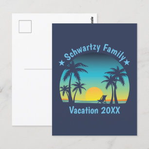 Vintage Beach Sunset Vacation Orange-blue lounger Postcard