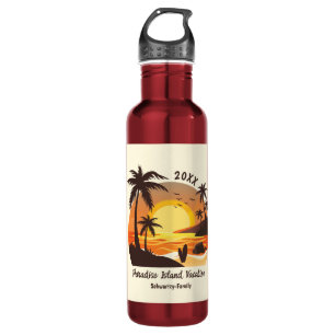 Vintage Beach Sunset Vacation surf orange brown 710 Ml Water Bottle