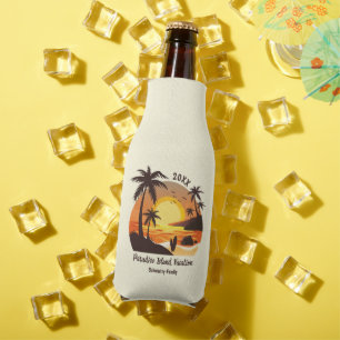 Vintage Beach Sunset Vacation surf orange brown Bottle Cooler