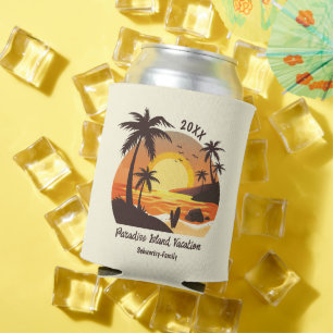 Vintage Beach Sunset Vacation surf orange brown Can Cooler