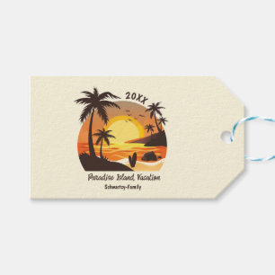 Vintage Beach Sunset Vacation surf orange brown Gift Tags