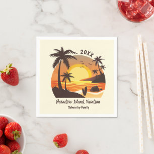 Vintage Beach Sunset Vacation surf orange brown Napkin