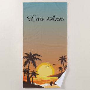 Vintage Beach Sunset Vacation surf orange brown Towel