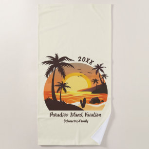 Vintage Beach Sunset Vacation surf orange brown Towel
