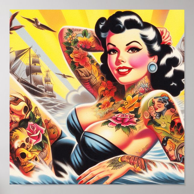 Vintage Beach Tattoo Pinup Poster (Front)